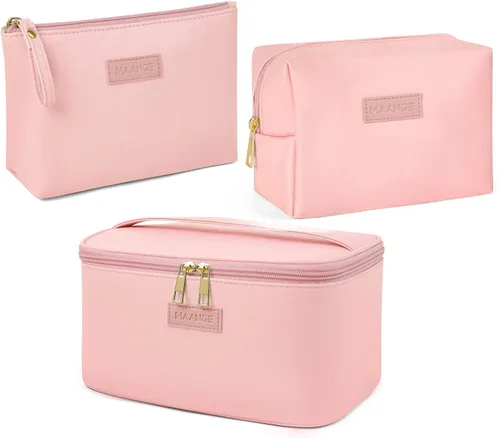 Miniatura 10 de MAANGE Bolsa de Maquillaje - Bolsa de Cosméticos Grande con 2pcs Bolsas de Maquillaje Pequeñas Bolsa de Maquillaje de Cuero Portátil de Viaje Juego