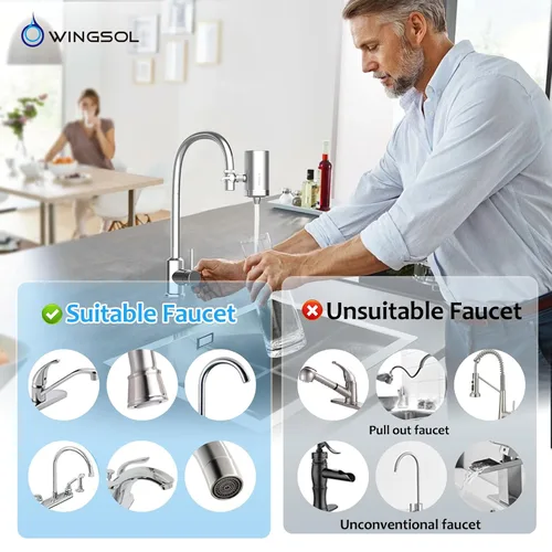 Miniatura 2 de WINGSOL WINGSOL - Filtro de Agua de Acero Inoxidable para Grifo de Fregadero, Sensor de Temp. Luz LED, NSF/ANSI 42 y 53, Purificador de Grifo