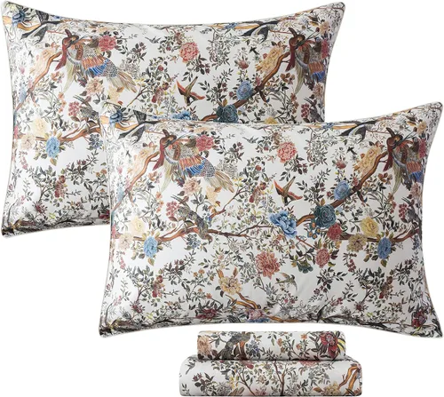 Miniatura 30 de FADFAY Juego de sábanas de rosas blancas, ropa de cama vintage floral de rosas, ropa de cama estilo rústico, 100% algodón egipcio percal, 800 hilos