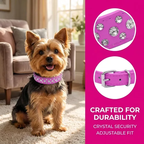 Miniatura 3 de Collar para perro con cristales de imitación, cuero sintético con brillantes, collar de cristales de diamante para mascotas, perro, gato, cachorro