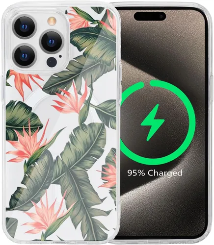 Miniatura 67 de Funda magnética de flores para iPhone 15 [compatible con MagSafe] Bonito patrón floral transparente a prueba de golpes