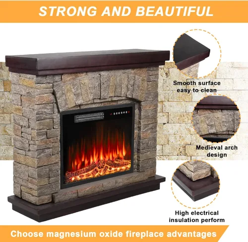 Miniatura 3 de BOSSIN Chimenea eléctrica de 36 pulgadas con repisa, inserto de chimenea eléctrica de 23 pulgadas, soporte de TV independiente con temporizador