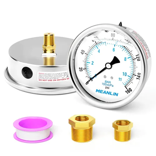 Miniatura 12 de MEANLIN MEASURE - Manómetro de acero inoxidable, relleno de líquido, esfera con cara de 2.5 pulgadas, NPT de 1/4 de pulgada, agua, aceite y gas