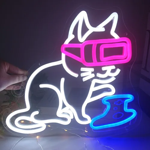 Miniatura 6 de SYLHOME Letrero de Luz de Neón LED de Gato Gamer Controlador Pad Dormitorio Sala de Juegos Bar Pub Cueva del Hombre Letrero de Pared Decoración