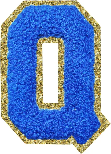 Miniatura 135 de Parches de letras termo-adhesivas de felpilla para chaquetas, parches de letras universitarias con brillantina para planchar en la letra azul A