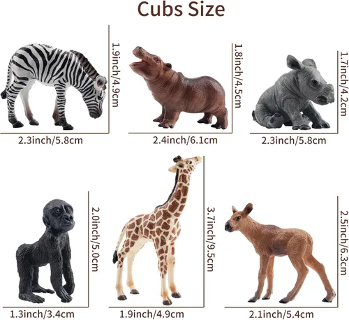 Miniatura 5 de Toymany 12 figuras de animales del bosque, figuras realistas de animales del bosque, juguetes incluyen elefante, león de montaña, jirafa y cachorros