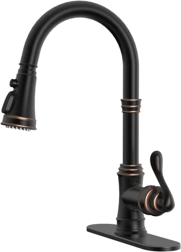 Miniatura 12 de BWE Grifo de cocina negro con rociador extraíble, 3 modos de pulverización, grifo de fregadero de cocina de arco alto de una sola manija
