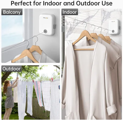Miniatura 3 de Mbillion Tendedero retráctil para interiores y exteriores, línea de ropa resistente para secar la ropa, línea de ropa colgante retráctil