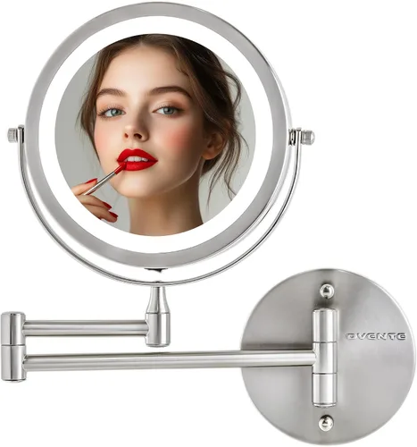 Miniatura 15 de OVENTE Espejo de maquillaje iluminado para montaje en la pared, espejo de tocador de doble cara de 7 pulgadas con aumento 1X/7X para baño con luces