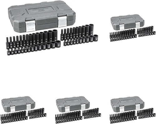 GEARWRENCH 84902 - Juego de conectores de impacto de 6 puntos de 1/4 pulg., estándar y profundo, SAE/métrico - 48 piezas (paquete de 5)
