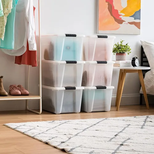 Miniatura 2 de IRIS USA Contenedores de almacenamiento de plástico apilables de 40 cuartos de galón con tapas, paquete de 6 unidades, sin BPA, fabricados en Perla