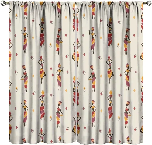 Miniatura 13 de BAEKJIN Cortinas opacas africanas, color blanco y negro, abstracto, geométrico, africano, tribal, escritura, étnico, para hombres, niños