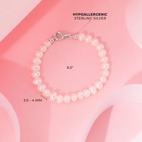 Miniatura 4 de Pulsera fina de plata de ley 925 de perlas cultivadas de agua dulce para bebés y niñas pequeñas, pulseras clásicas y elegantes para eventos formales