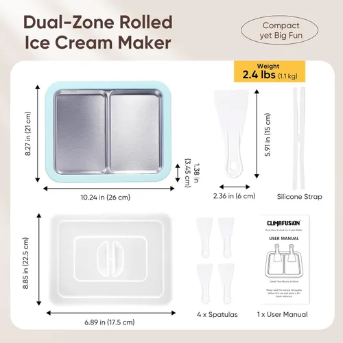 Miniatura 2 de Máquina para hacer helados enrollados, doble bandeja para hacer helados instantáneos, máquina de yogur congelado casero de grado alimenticio
