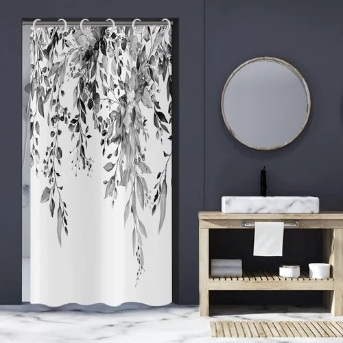 Miniatura 30 de Cortina de ducha de eucalipto, hojas verdes de acuarela en la parte superior con cortina de baño floral, decoración de baño para bañera, tela Hoja