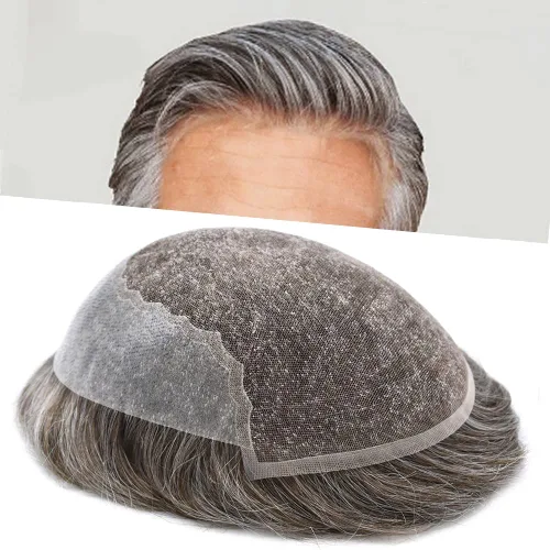 Miniatura 60 de Toupee - Sistemas de reemplazo de cabello para hombre, encaje frontal suizo, nudo blanqueado, pieza de cabello humano natural 1# negro azabache, 8 x