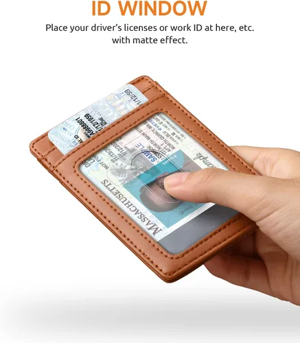 Miniatura 46 de Buffway Billetera delgada para hombre, minimalista con bolsillo frontal delgado, tarjetero de cuero con bloqueo RFID para viajes de trabajo
