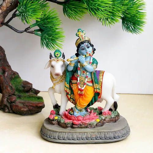 BangBangDa Estatua de ídolo del señor indio Krishna – 5.7 pulgadas de alto, murit de dios hindú Krishna para el templo del hogar, Puja Diwali,