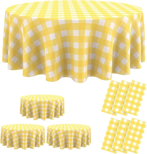 Miniatura 24 de Remagr Mantel Desechable de Cuadros Redondo de Plástico Buffalo Plaid Mantel de Mesa de 84'' Cubierta de Mesa Gingham para Picnic Camping BBQ Fiesta