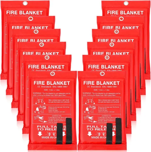 Miniatura 14 de Macarrie Paquete de 30 mantas contra incendios de 39 x 39 pulgadas, manta de emergencia para el hogar y la cocina, manta extintora de fibra de Rojo