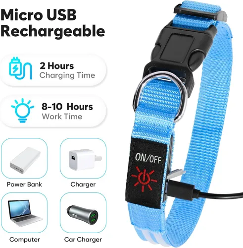 Miniatura 4 de Collar de perro con luz LED, recargable que brilla en la oscuridad, collar ajustable para perros pequeños (S, azul)