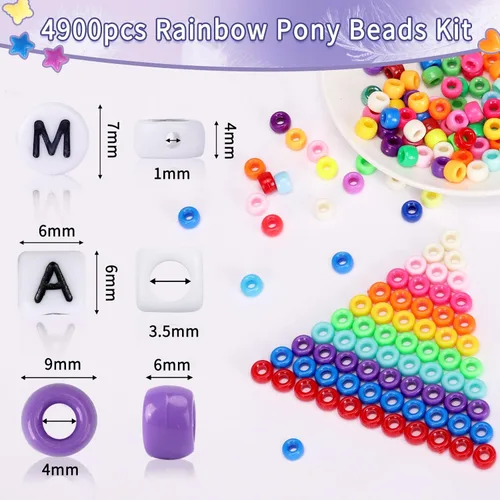 Miniatura 2 de QUEFE Kit de 4900 cuentas pony para pulseras Kandi, kit para hacer pulseras de la amistad con 84 colores de cuentas Kandi, cuentas para cabello
