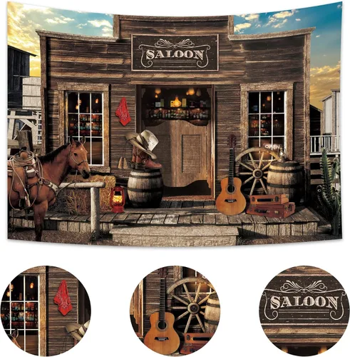 Miniatura 2 de Western Saloon Cowboy Backdrop 7 pies de ancho x 5 pies de alto Country Vintage Bar Wild West Ranch Texas Vaque Horse Barn Door Cowgirl Baby Shower