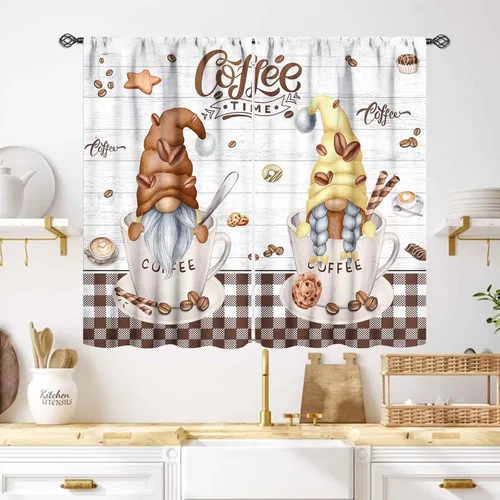 Miniatura 44 de Cortinas Rústicas de Cocina, Tenedor Cuchara Retro Tablón de Madera Granja País Tema de Cocina Citas Divertidas Tratamiento de Ventana