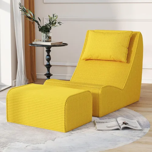 Miniatura 12 de Silla Puf Gigante para Adultos, Tumbona de Pana con Soporte Inigualable para la Espalda, Almohada Cervical Desmontable, Otomana Cómoda y Funda