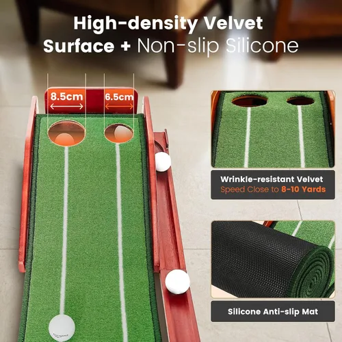 Miniatura 3 de Golf Putting Green Indoor - Practice Uphill Putts, 3-Level Adjustable Incline, Auto Ball Return and Foldable Solid Wood Base, Golf Training Aid for