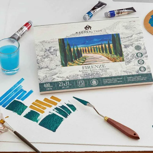 Miniatura 5 de Magnani 1404 Firenze - Bloc de papel de pintura acrílica 100% algodón, 7 x 10 pulgadas, 188 libras, 15 hojas pesadas, textura rugosa, tamaño vegano