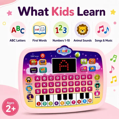 Miniatura 2 de Tableta de aprendizaje para niños de 1, 2, 3 años, juguete de aprendizaje de ortografía y habla ABC con teclas de piano, juguete educativo musical
