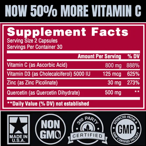 Miniatura 2 de Quercetina de zinc, vitamina C, 800 mg con vitamina D3, antioxidante, apoyo inmunológico, suplemento de quercetina de zinc de alta potencia