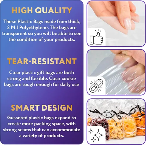 Miniatura 3 de APQ Supply Bolsas de polietileno transparentes con refuerzo, 4 x 2 x 10 pulgadas. Paquete de 1000 bolsas de plástico con refuerzo lateral con parte