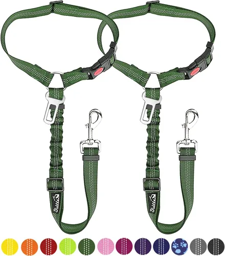 Miniatura 15 de SlowTon Cinturón de seguridad para perro para automóvil, paquete de 2 cinturones de seguridad ajustables con amortiguador elástico elástico, 2 en 1