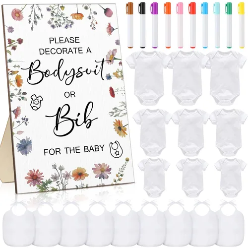 Miniatura 11 de Roowest 35 Piezas Baberos para Baby Shower Juegos Diseño Letrero de Madera para Juego de Fiesta de Baby Shower DIY Letrero de Body 15 Baberos