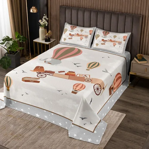 Miniatura 34 de Manfei Lindo pingüino para niños, tamaño individual, juego de colcha de princesa con lazo rosa con globo aerostático, decoración de habitación