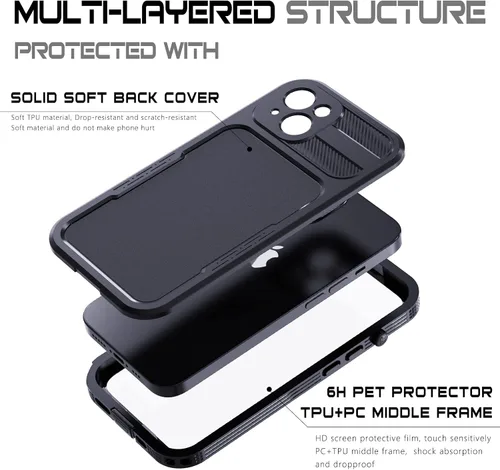 Miniatura 4 de Funda impermeable para iPhone 14 con protector de pantalla integrado, a prueba de polvo, a prueba de golpes, a prueba de caídas, cubierta protectora