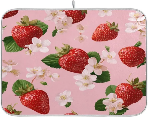 Miniatura 46 de Tapete de secado de platos de primavera naranja con flor de amapola para encimera de cocina, tapete escurridor absorbente de microfibra, tapete