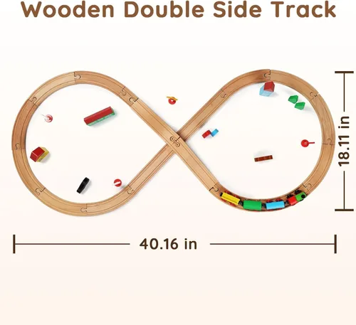 Miniatura 6 de SainSmart Jr. Juego de tren de madera para niños pequeños con vías de tren de doble cara para Brio, Thomas, Melissa y Doug, tren de juguete
