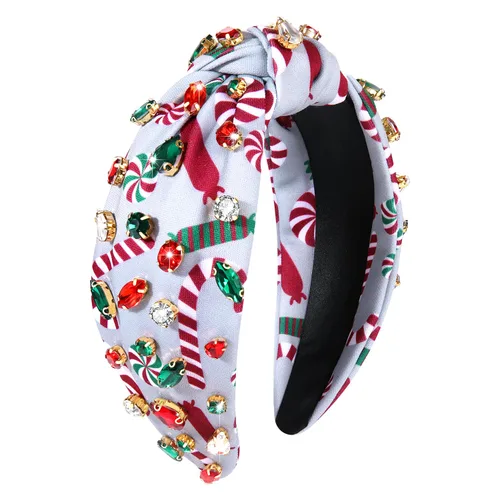 Miniatura 14 de boderier Diademas de Navidad para Mujeres Diadema de Árbol de Navidad con Cuentas Diadema Ancha Anudada de Cristal Accesorios para el Cabello