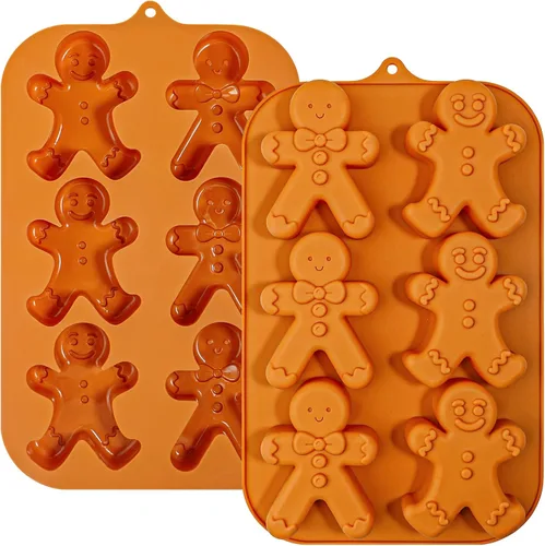 Miniatura 2 de Molde de silicona de hombre de jengibre Webake, moldes navideños de 6 cavidades con forma de hombre de jengibre para pastel, jabón, jalea, galleta
