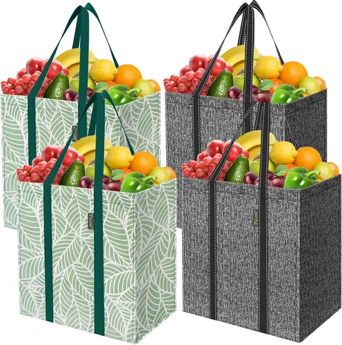 Miniatura 26 de BALEINE 2 PK Grocery Bags Reusable Shopping Bags with Reinforced Bottom, Heavy Duty Foldable Tote Bags (Antique Folidage)