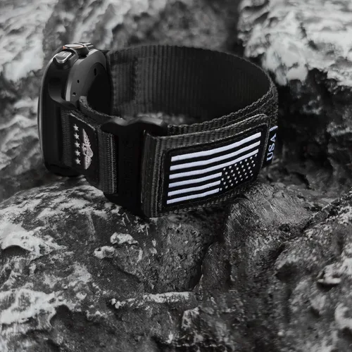 Miniatura 4 de Abanen Correa de reloj de nailon tejido resistente para Samsung Galaxy Watch 8 1.575 in/1.732 in, correa deportiva táctica sin huecos con bandera