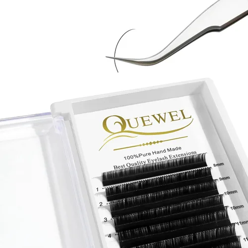 QUEWEL - Extensiones de pestañas clásicas individuales, curvatura D, 0.15 mm grosor, longitud mixta 8-14 mm, opcional 0.03/0.05/0.07/0.10/0.15/0.20