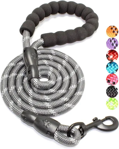 BAAPET Correa para perro de 2/4/5/6 pies con cómodo mango acolchado e hilos altamente reflectantes para perros pequeños, medianos y grandes (5 Gris