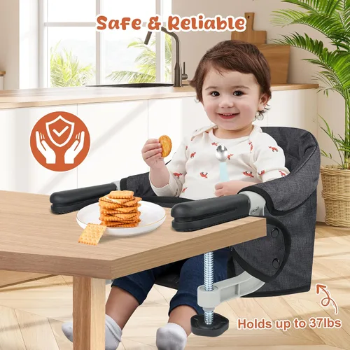Miniatura 4 de Silla alta de gancho, silla alta portátil plegable con clip, asiento de alimentación ligero con bolsa de almacenamiento, arnés de seguridad sin BPA