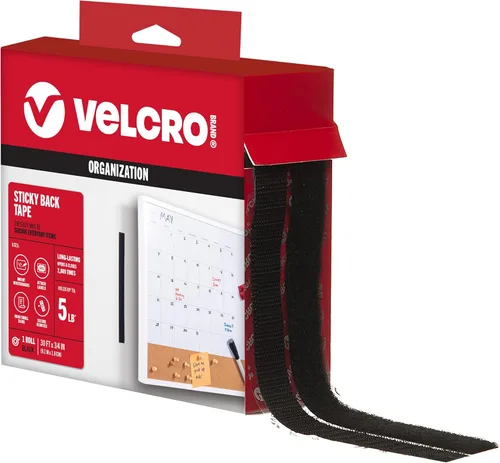 VELCRO Brand – Sujetadores de gancho y bucle con respaldo adhesivo de 30 pies – Cinta adhesiva permanente para despegar y pegar mantiene organizadas