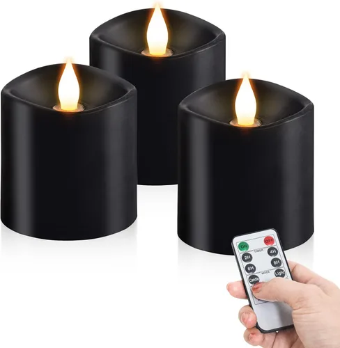 Miniatura 27 de Velas sin llama de 3 x 3 que funcionan con pilas con temporizador remoto, duran 600 horas, velas de batería parpadeantes, velas LED eléctricas