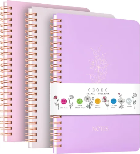 Miniatura 9 de Paquete de 3 Cuadernos Espirales - Papel Liso Sin Traspaso de 100GSM, 120 Páginas A5 de 8.26x5.7 Pulgadas, Páginas Rayadas de 7mm, Bolsillo